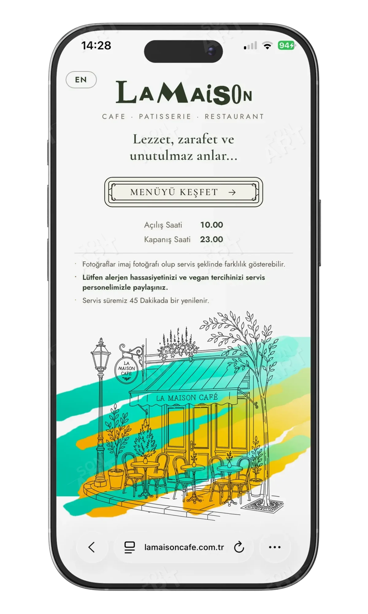 Lamaison QR menü ekran önizlemesi